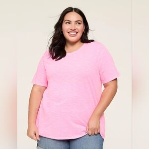 Lane Bryant Perfect Sleeve Crew-Neck Neon Pink Wash Tee T Shirt 22/24 Nwt